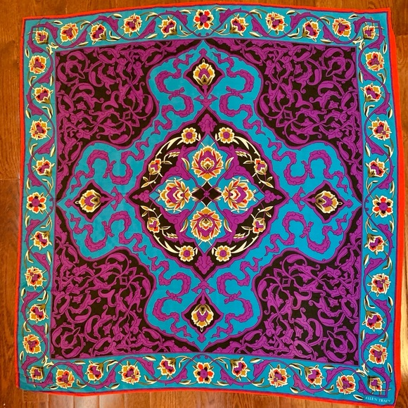 Vintage Ellen Tracy 35” sq jewel tone silk scarf - Picture 8 of 8